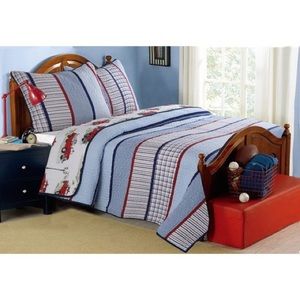 Boy reversible cotton quilt set fire trucks